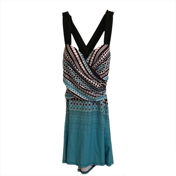 Cyan Polka Dot Ombré Swimdress Top - Picture 6 of 13